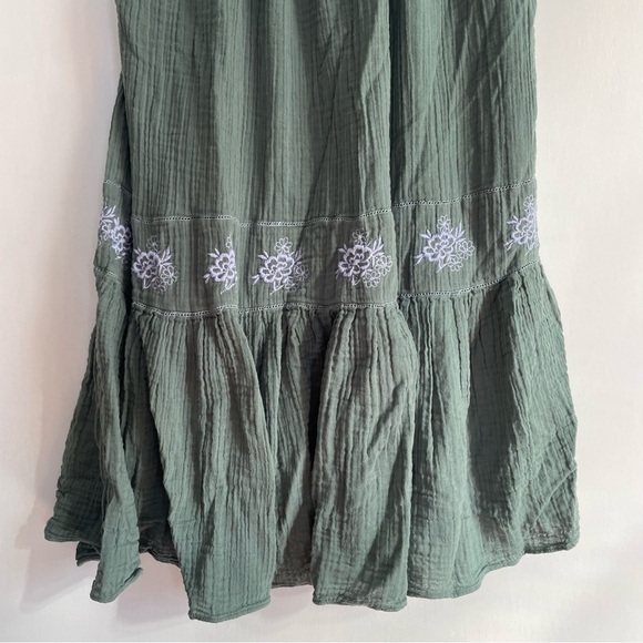 Free People Lovers Lane Maxi Dress Green Blue Embroidered Ruffle 3/4 Sleeve S - Picture 6 of 13